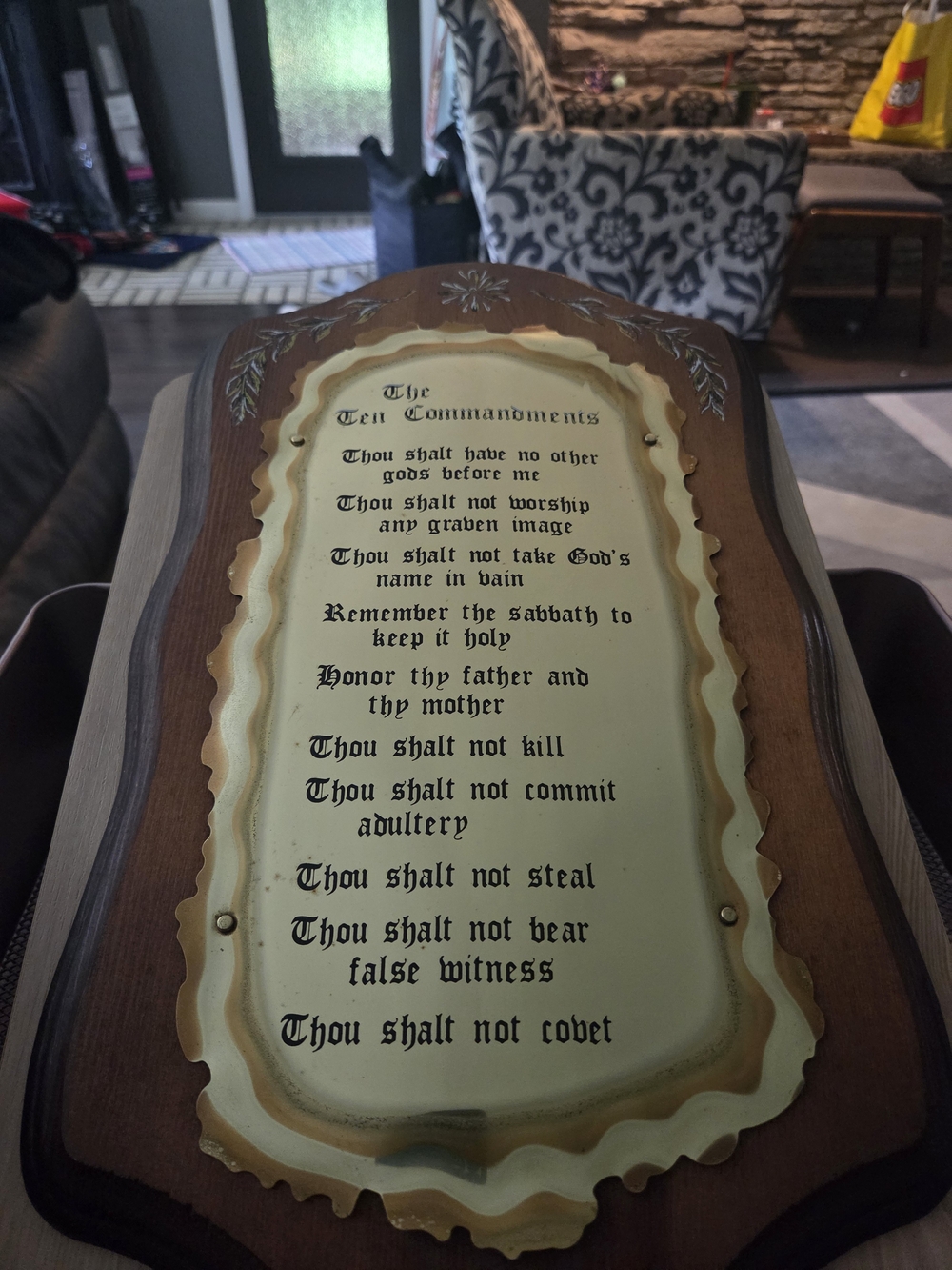 Home Interiors Wooden Ten Commandments Plaque in Brown and Cream